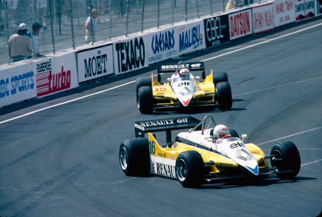 Alain Prost e Arnoux nel GP degli USA 1982 a Las Vegas.