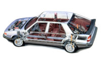 Vista in trasparenza della Saab 9000 Turbo 16.