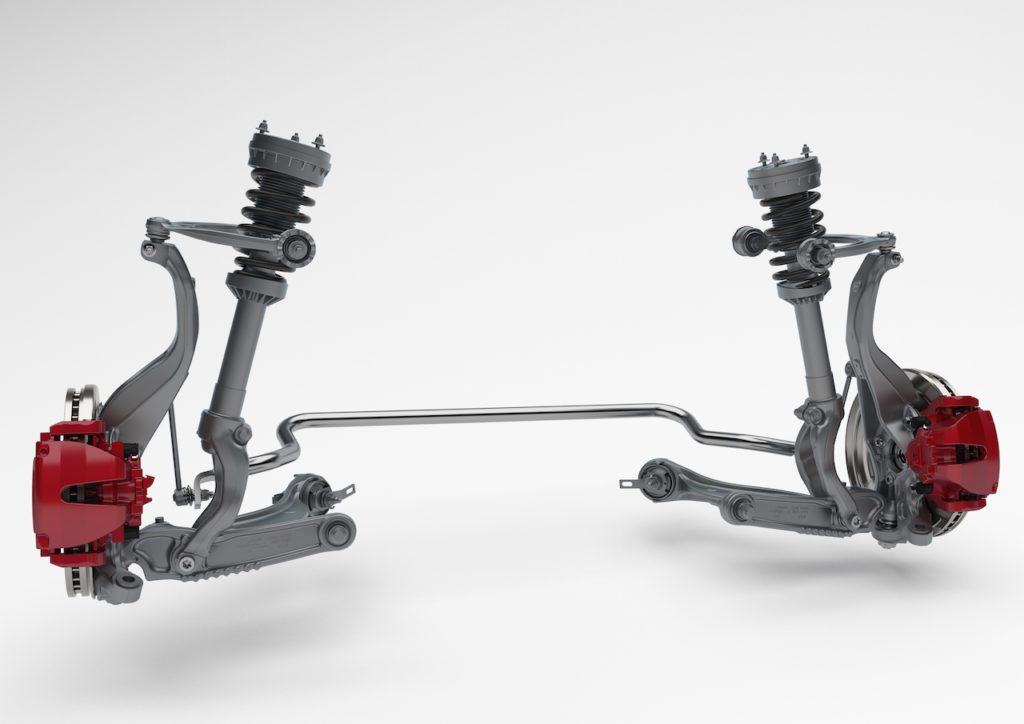 Sospensione anteriore con braccio oscillante (funziona come un quadrilatero deformabile)