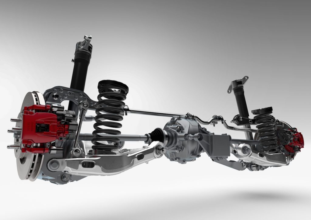 Sospensione posteriore Integral Link (multibraccio) con ammortizzatori monotubo.